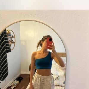 Teal One-Shoulder Crop Top